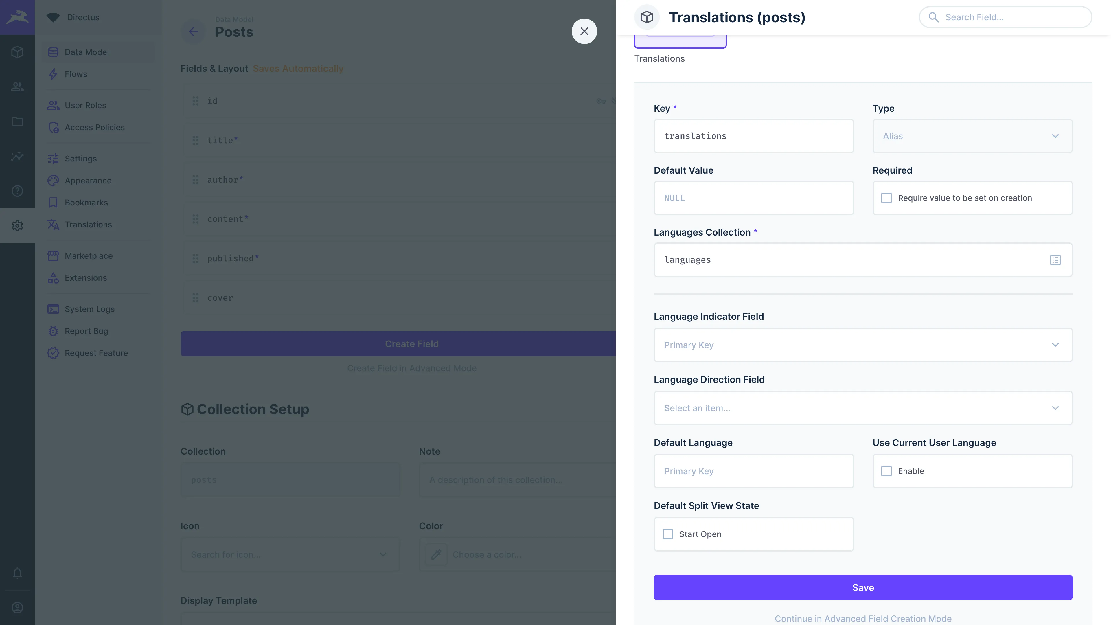Creating a translations field
